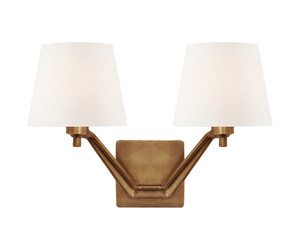 Бра Union Double Arm Sconce in Hand-Rubbed Antique Brass with White Glass