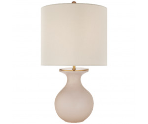 ALBIE SMALL DESK LAMP IN BLUSH WITH CREAM LINEN SHADE INT